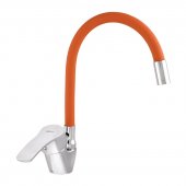 Смеситель для кухни ZERIX YUB 279 с оранжевым гибким изливом (ZX0443) На фото Смеситель для кухни ZERIX YUB 279 с оранжевым гибким изливом (ZX0443)