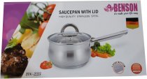 На фото Ковш из нержавеющей стали с крышкой Benson 16 см 1.6 л (BN-225)