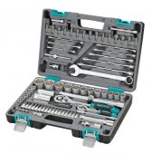 На фото Набор инструментов STELS 1/2" 1/4" CrV пластиковий кейс 82 предметов (14105)