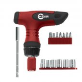 На фото Отвертка Intertool Т-образная реверсионная с цанговым зажимом, комплектом насадок 15шт (VT-1015)