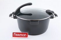 На фото Кастрюля Fissman Sirocco 28 см/2.5 л со стеклянной крышкой с индукционным дном (AL-4566.28)