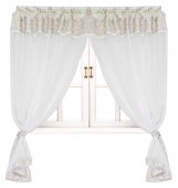 На фото Штора Прованс White Rose Батист 250х145 см 2шт Белая роза с кантом и мережкой (.003674)