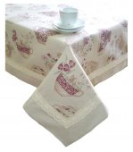 Скатерть Прованс Cups с кантом и кружевом 140х220 см (.003746) На фото Скатерть Прованс Cups с кантом и кружевом 140х220 см (.003746)