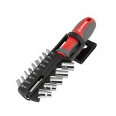 На фото Отвертка с магнитным держателем для насадок 1/4" 100 мм с битами 15 ед Intertool (VT-3343)