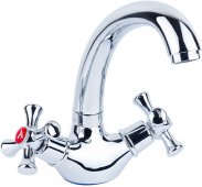 На фото Смеситель для кухни Aquatica PL 1/2" гусак короткий ухо на гайке (PL-4B355C)