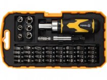 На фото Отвертка реверсивная Vorel набор насадок, торцевых головок квадрат 1/4" 41 шт (64385)