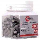 На фото Комплект отверточных бит Intertool PH2 1/4"*25мм 100шт (VT-5046)