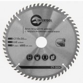 На фото Диск пильный Intertool по дереву с твердосплавными напайками 210*30*1.5мм, 60 зубьев (CT-3024)