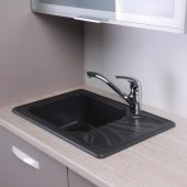 На фото Кухонная мойка Fancy Marble (Буль-Буль) FILADELFIA 640х435х195 cветло-черная (103060004)