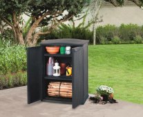 На фото Ящик для хранения Keter Rattan style Base Shed Compact Garden 230 л серый (7290103652760)