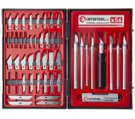 На фото Набор скальпелей Intertool 56шт в пластиковом футляре (HT-0530)