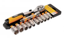 На фото Набор насадок торцевых Mastertool 1/2” с трещоткой 72 зуба, 12 шт CrV (78-1212)