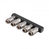 На фото Разветвитель воздуха 1/4" на 5 выходов, прямой, с быстросъемом 10bar Intertool (PT-1857)