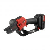 На фото Мини-пила цепная аккумуляторная Intertool 20 В, шина 10 см, 4 м/с, 2.0 Ач, ЗУ 2А, STORM (WT-9109)