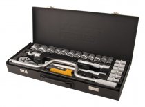 На фото Набор насадок торцевых Mastertool 1/2” с трещоткой 72 зуба, 24 шт CrV в метал кейсе (78-4125)