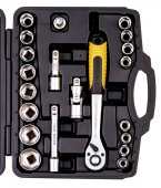 На фото Набор насадок торцевых Mastertool 1/2” с трещоткой 72 зуба, 21 шт CrV в кейсе (78-4021)