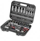 На фото Набор инструментов Intertool 1/2" & 1/4" 110 едениц Cr-V (ET-8110)